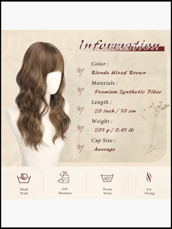 20 Inch Long Wavy Synthetic Wig with Bangs Heat Resistant Wigs for Women Daily